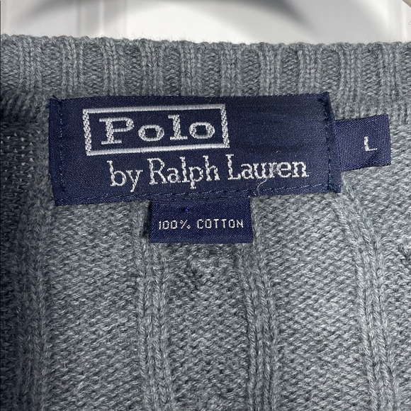 Polo Ralph Lauren Cable Knit Sweater Size Large V Neck Grey Cotton - Picture 7 of 15